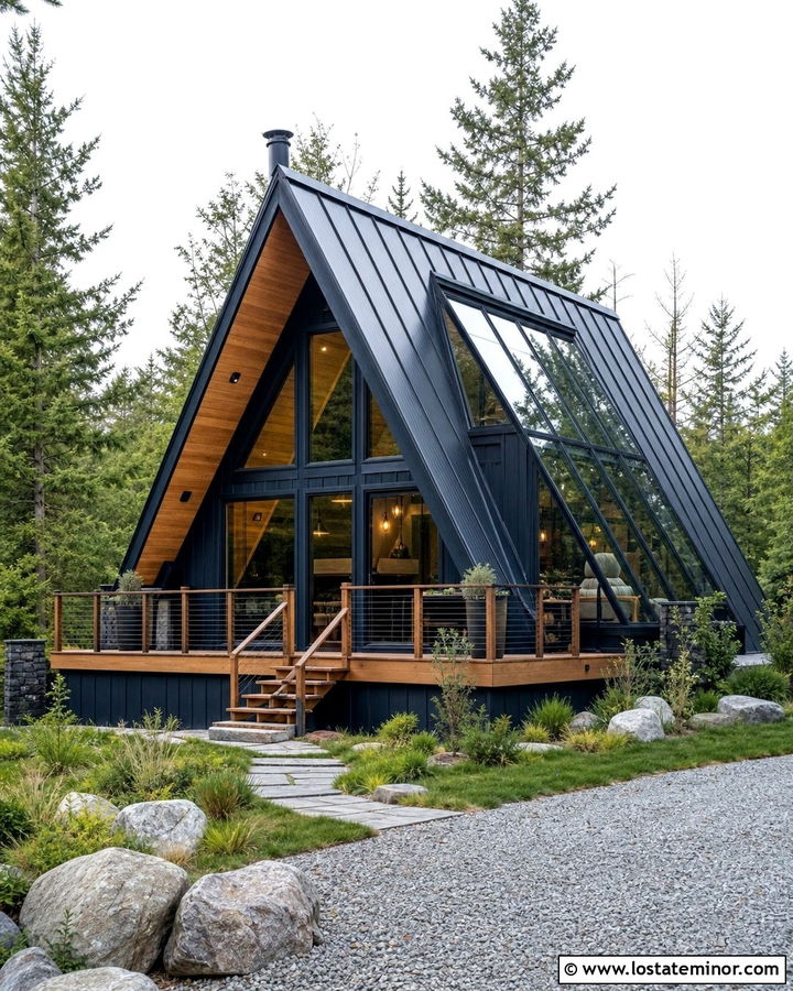 Midnight Blue A Frame With Angled Sunroom - 30 Midnight Blue House Design With Sunroom Ideas