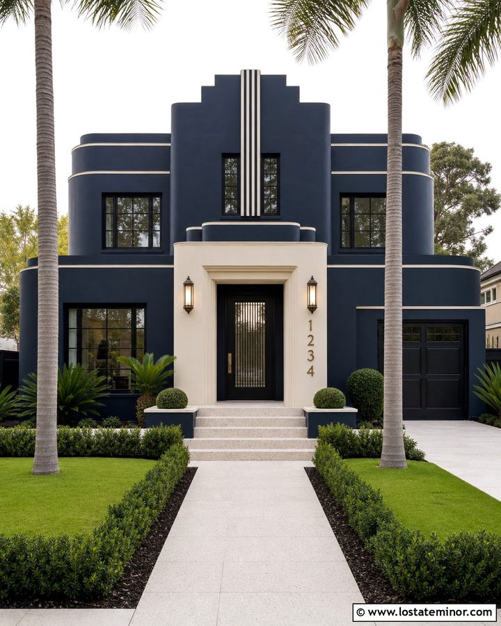 Midnight Blue Art Deco House With Gold Numbers - 30 Midnight Blue House Design With House Numbers Ideas