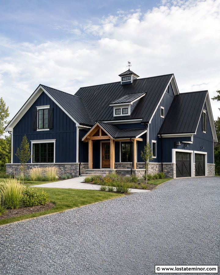 Midnight Blue Barn House With Black Shutters - 30 Midnight Blue House Design With Shutters Ideas