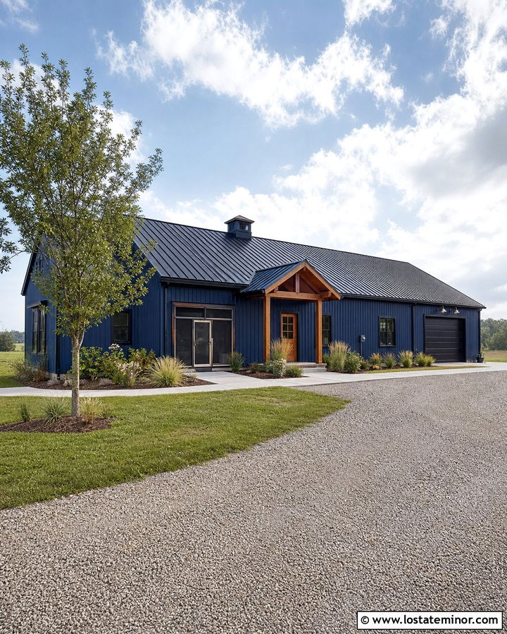 Midnight Blue Barndominium With Steel Screen Door - 30 Midnight Blue House Design With Screen Door Ideas