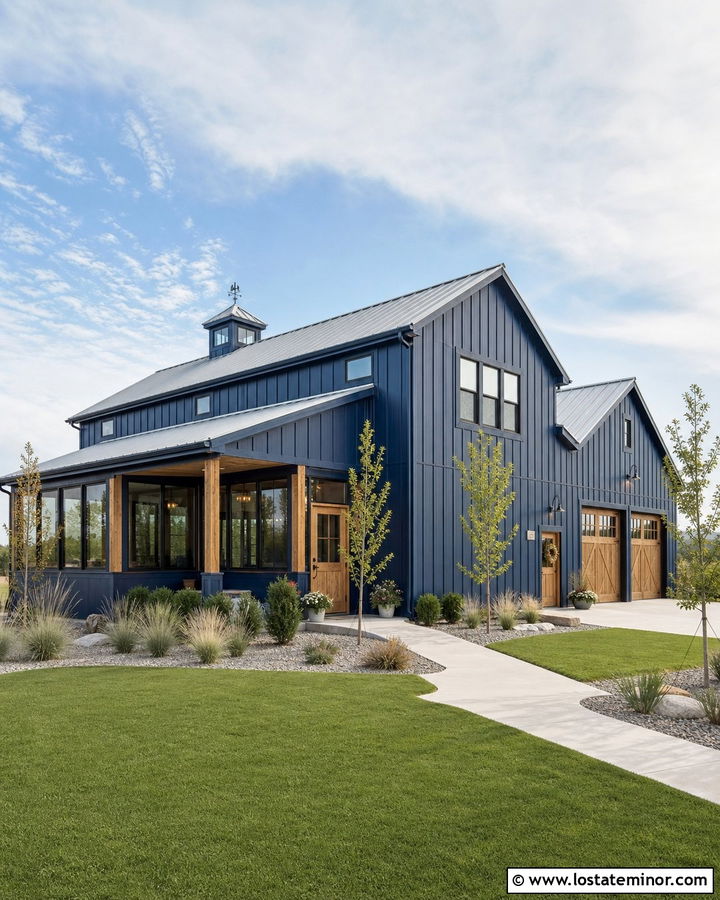 Midnight Blue Barndominium With Sunroom Wing - 30 Midnight Blue House Design With Sunroom Ideas