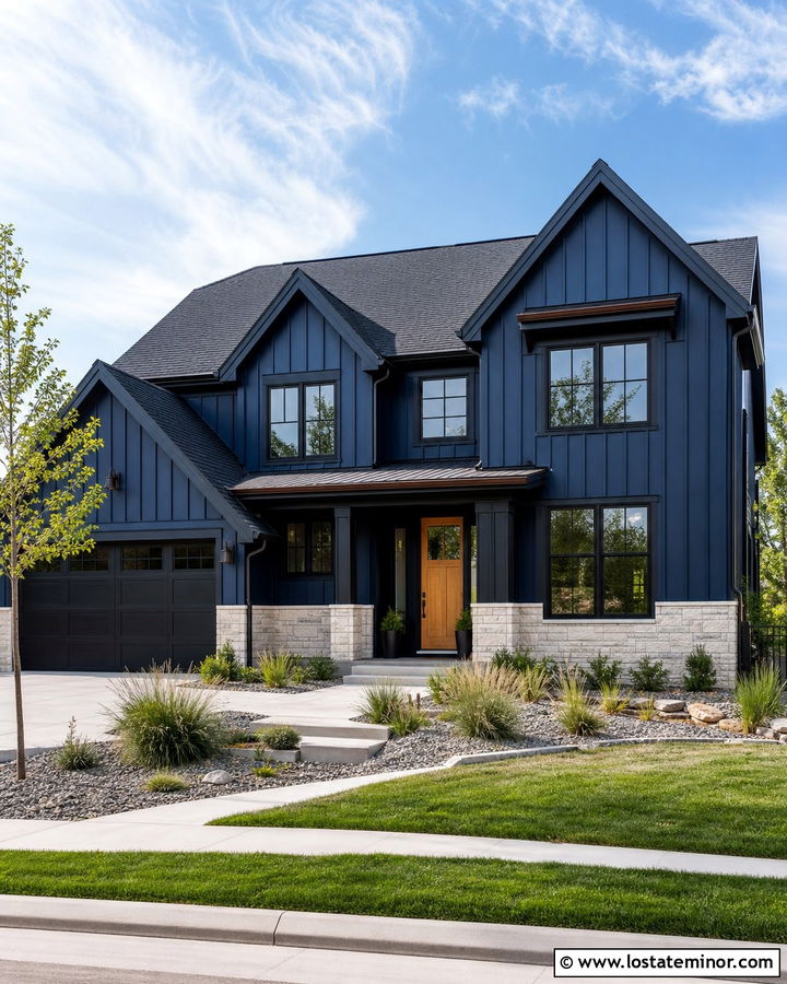 Midnight Blue Board and Batten With Black Trim - 30 Midnight Blue House Design With Board and Batten Ideas
