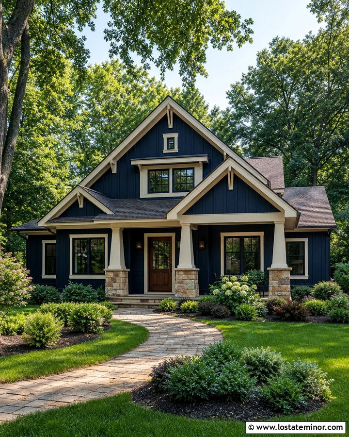 Midnight Blue Board and Batten With Cream Trim - 30 Midnight Blue House Design With Board and Batten Ideas