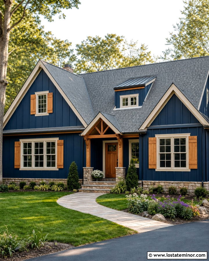 Midnight Blue Board and Batten With Shutters - 30 Midnight Blue House Design With Board and Batten Ideas