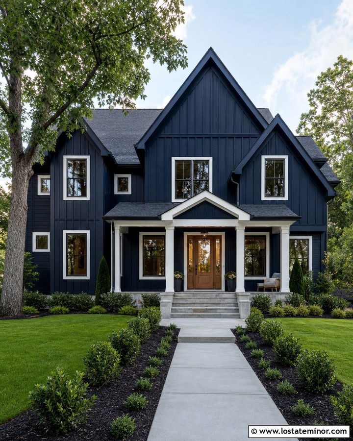Midnight Blue Board and Batten With White Trim - 30 Midnight Blue House Design With Board and Batten Ideas