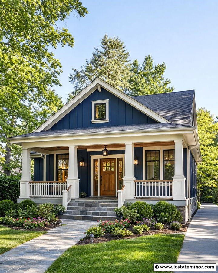 Midnight Blue Board and Batten With a Covered Porch - 30 Midnight Blue House Design With Board and Batten Ideas