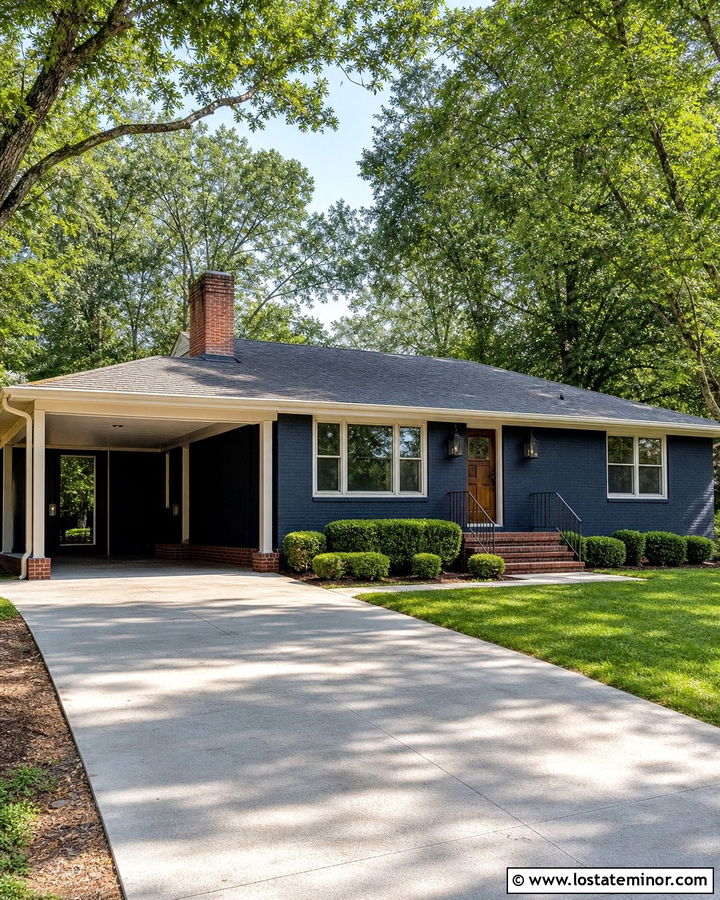Midnight Blue Brick House With Attached Carport - 30 Midnight Blue House Design With Carport Ideas