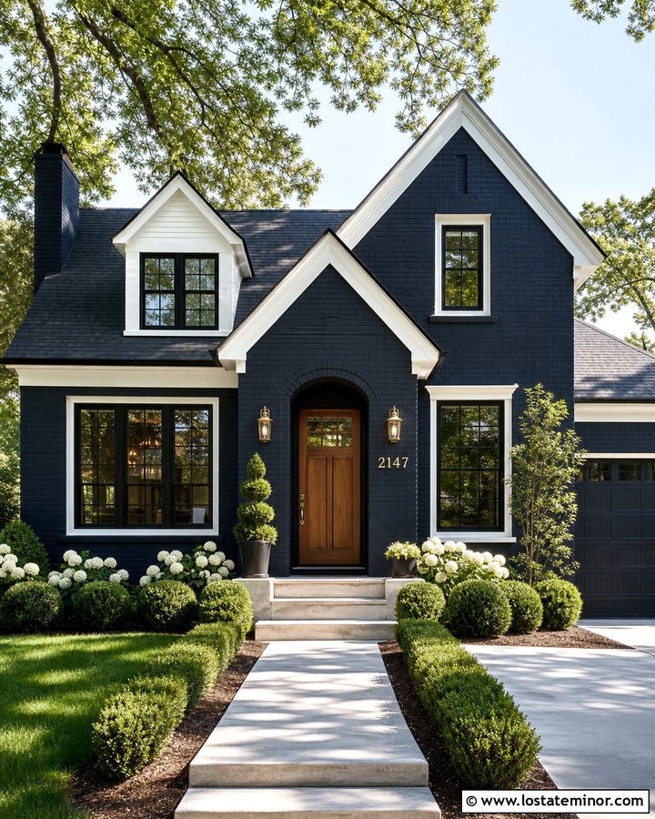 Midnight Blue Brick House With Brass Numbers - 30 Midnight Blue House Design With House Numbers Ideas