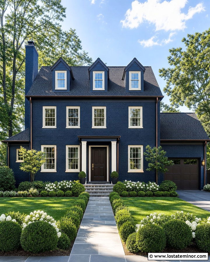 Midnight Blue Brick House With Dormer Windows - 30 Midnight Blue House Design With Dormers Ideas