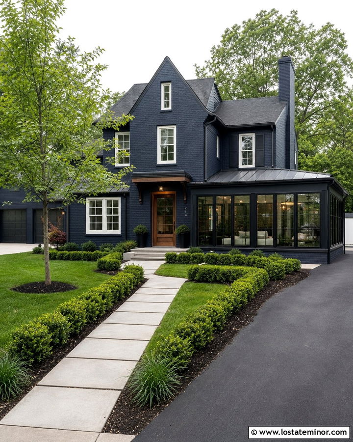 Midnight Blue Brick House With Modern Sunroom - 30 Midnight Blue House Design With Sunroom Ideas