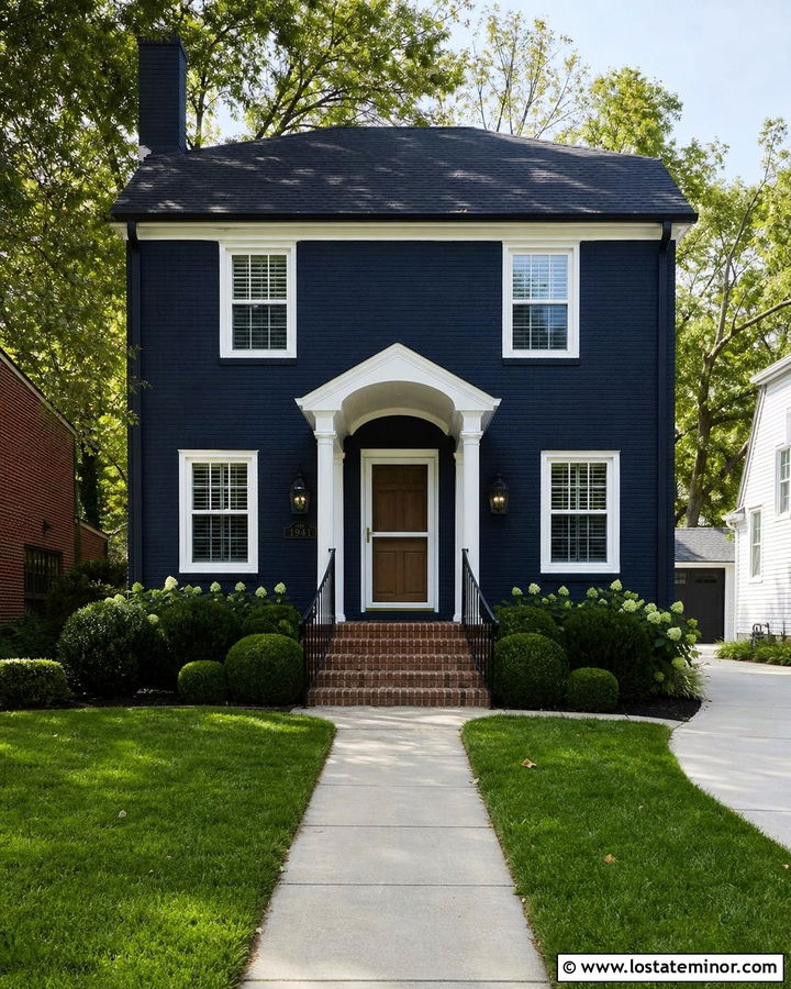 Midnight Blue Brick House With White Screen Door - 30 Midnight Blue House Design With Screen Door Ideas