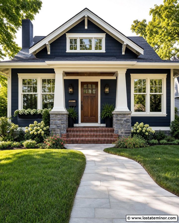 Midnight Blue Bungalow With Bronze Wall Mailbox - 30 Midnight Blue House Design With Mailbox Ideas