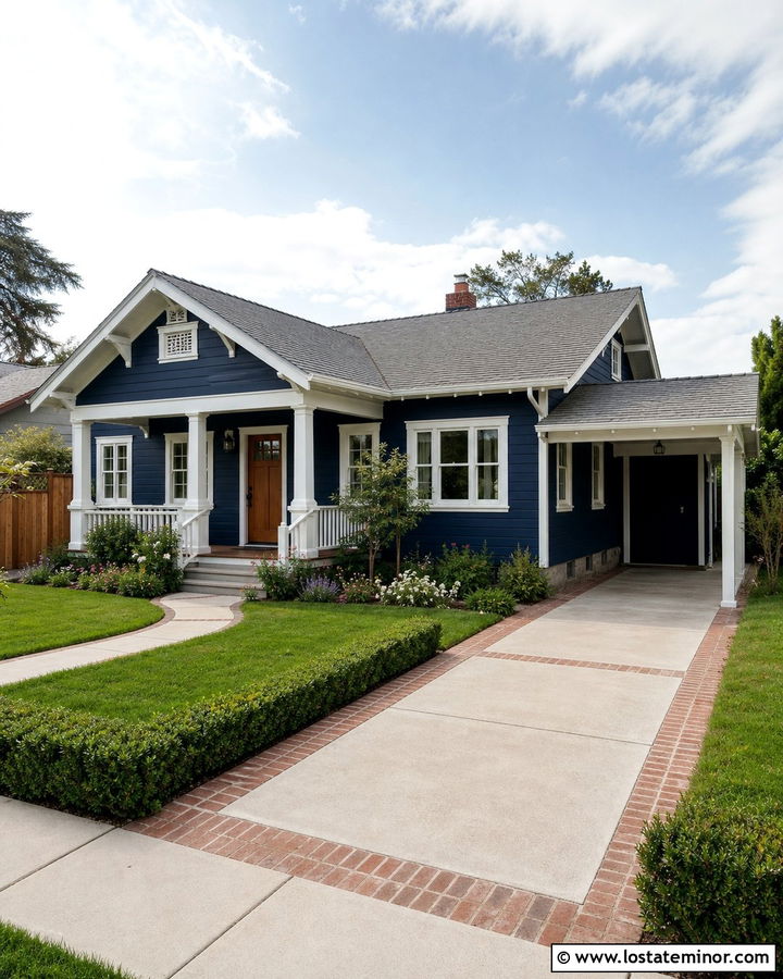 Midnight Blue Bungalow With Carport Storage - 30 Midnight Blue House Design With Carport Ideas