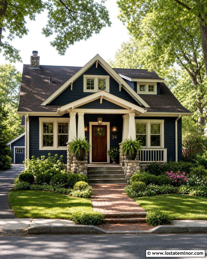 Midnight Blue Bungalow With Copper House Numbers - 30 Midnight Blue House Design With House Numbers Ideas