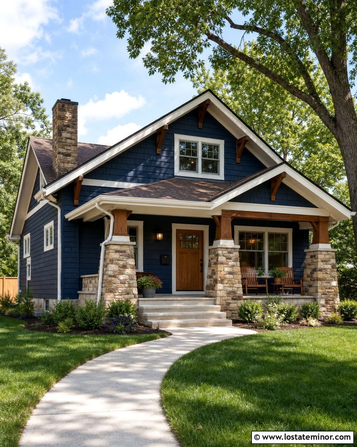Midnight Blue Bungalow With Layered Gables - 30 Midnight Blue House Design With Gables Ideas