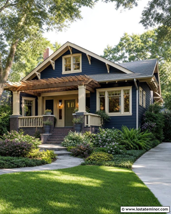 Midnight Blue Bungalow With Pergola - 30 Midnight Blue House Design With Pergola Ideas