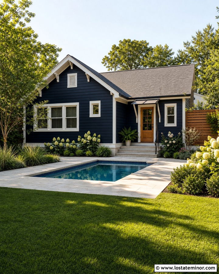 Midnight Blue Bungalow With Plunge Pool - 30 Midnight Blue House Design With Swimming Pool Ideas
