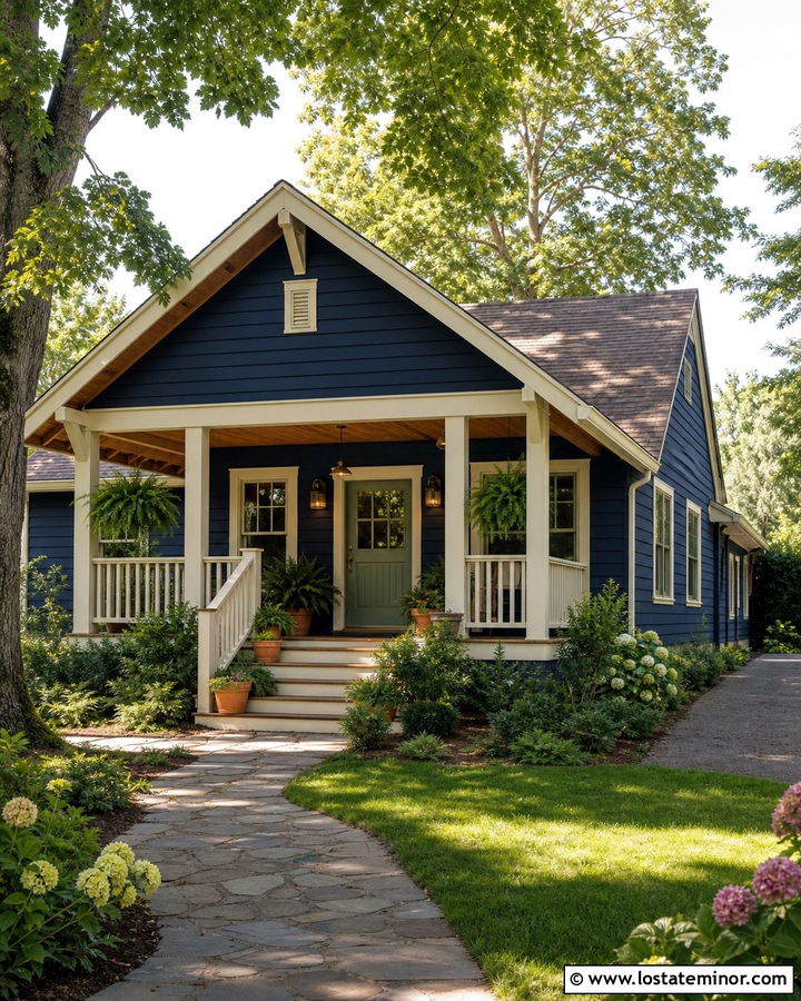 Midnight Blue Bungalow With Sage Green Dutch Door - 30 Midnight Blue House Design With Dutch Door Ideas