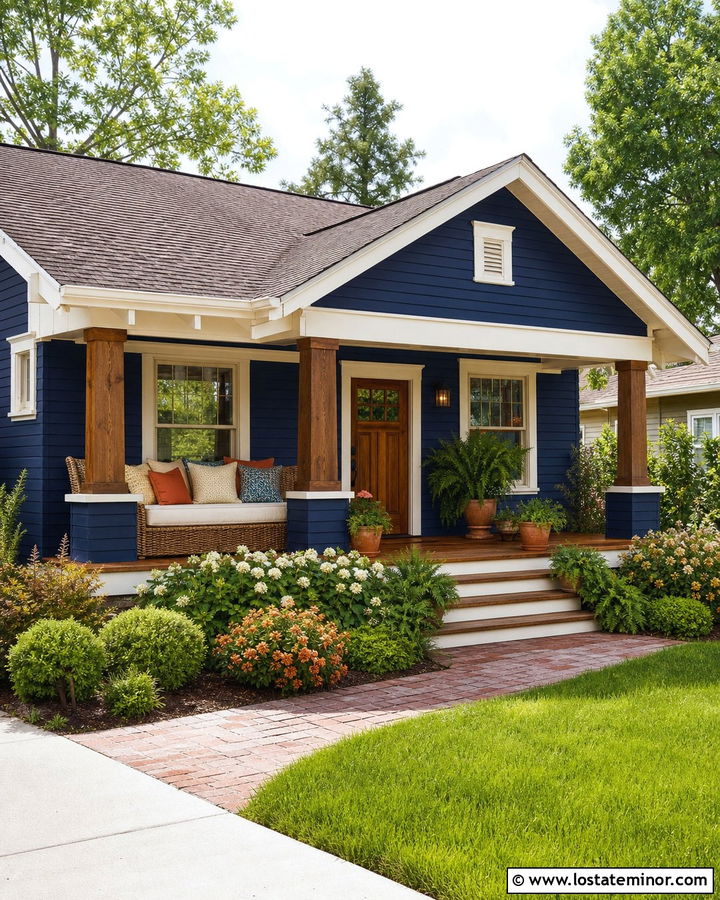 Midnight Blue Bungalow With Wicker Daybed - 30 Midnight Blue House Design With Daybed Ideas