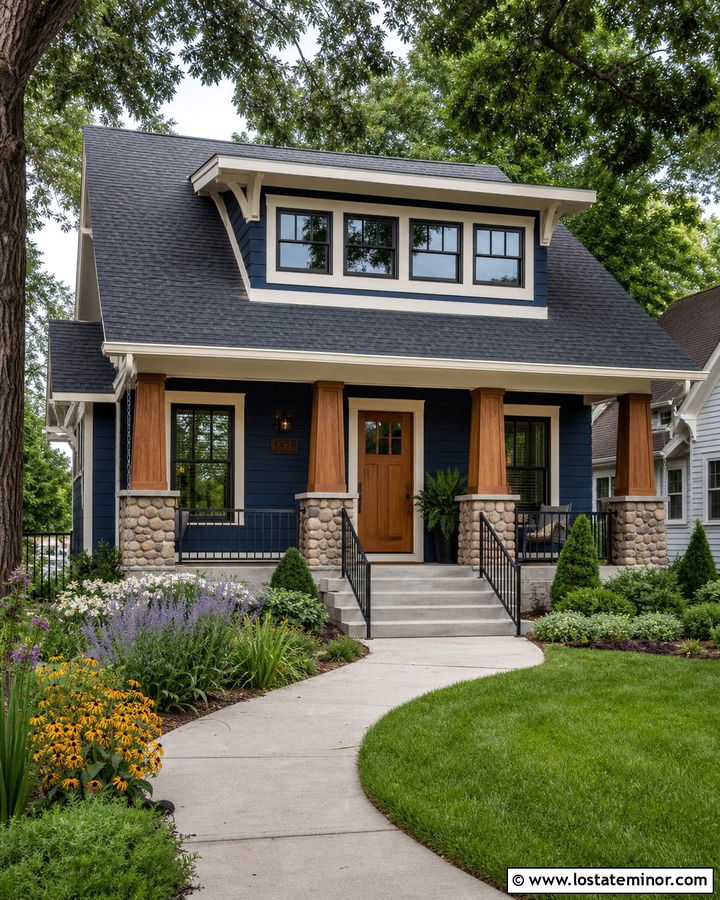 Midnight Blue Bungalow With Wide Shed Dormer - 30 Midnight Blue House Design With Dormers Ideas