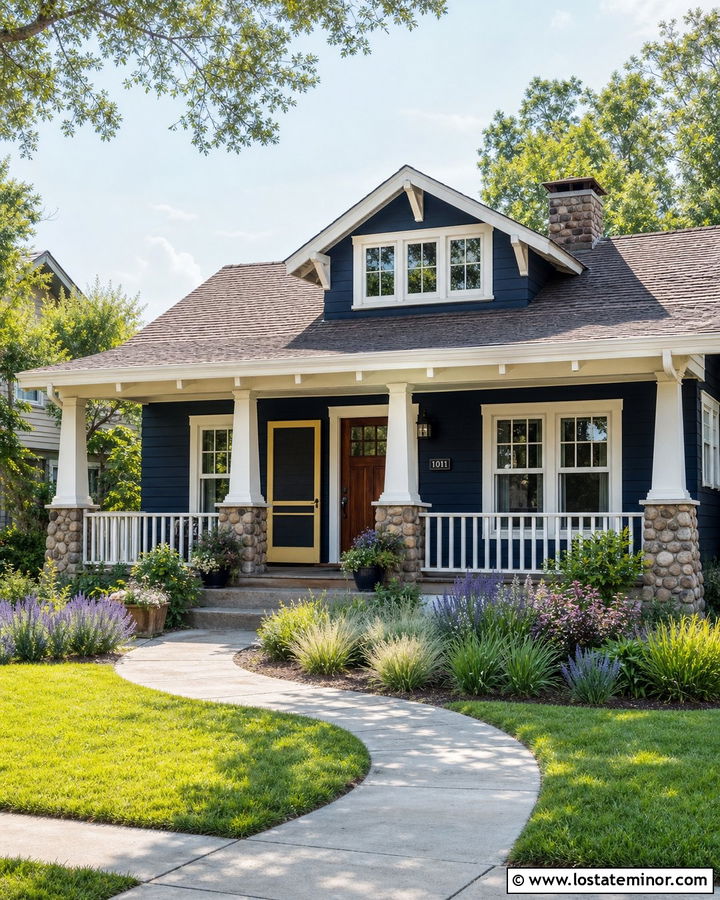 Midnight Blue Bungalow With Yellow Screen Door - 30 Midnight Blue House Design With Screen Door Ideas
