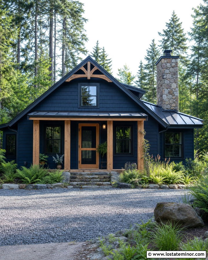 Midnight Blue Cabin With Rustic Wood Screen Door - 30 Midnight Blue House Design With Screen Door Ideas