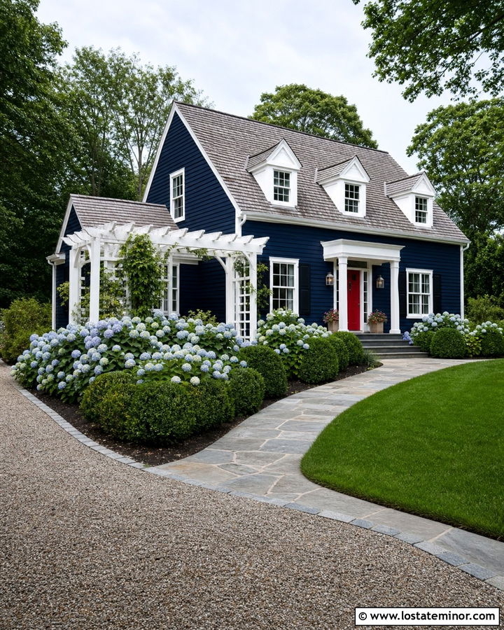 Midnight Blue Cape Cod House With Pergola - 30 Midnight Blue House Design With Pergola Ideas