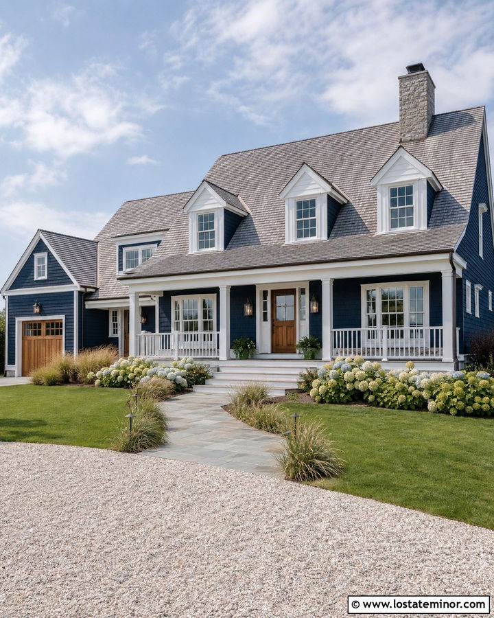 Midnight Blue Cape Cod With Coastal Lanterns - 30 Midnight Blue House Design With Lighting Ideas