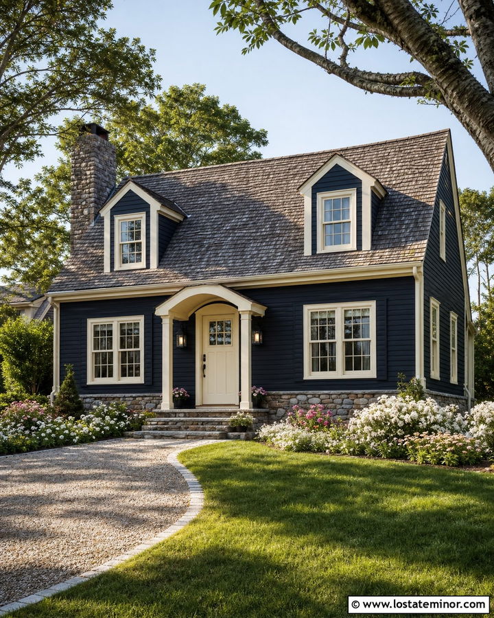 Midnight Blue Cape Cod With Cream Entry Door - 30 Midnight Blue House Design With Entry Door Ideas