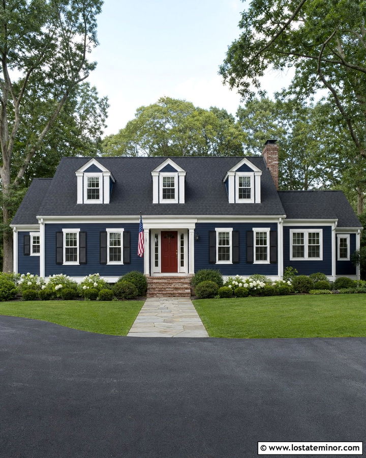 Midnight Blue Cape Cod With Dormer Gables - 30 Midnight Blue House Design With Gables Ideas