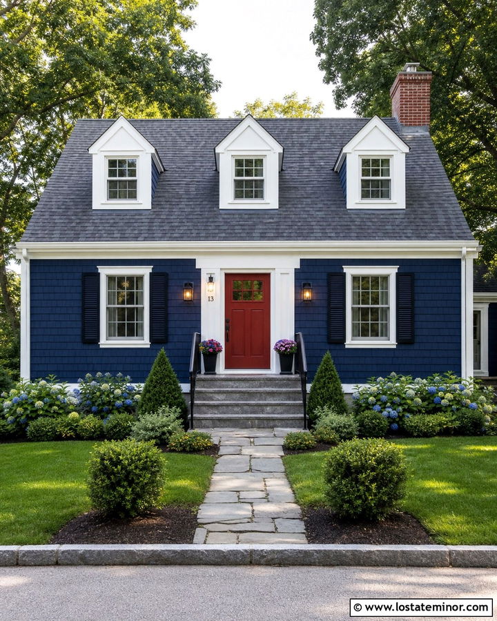 Midnight Blue Cape Cod With Granite Steps - 30 Midnight Blue House Design With Steps Ideas