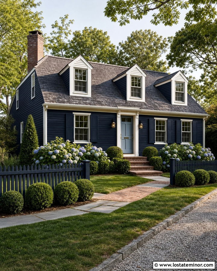 Midnight Blue Cape Cod With Light Blue Entry Door - 30 Midnight Blue House Design With Entry Door Ideas