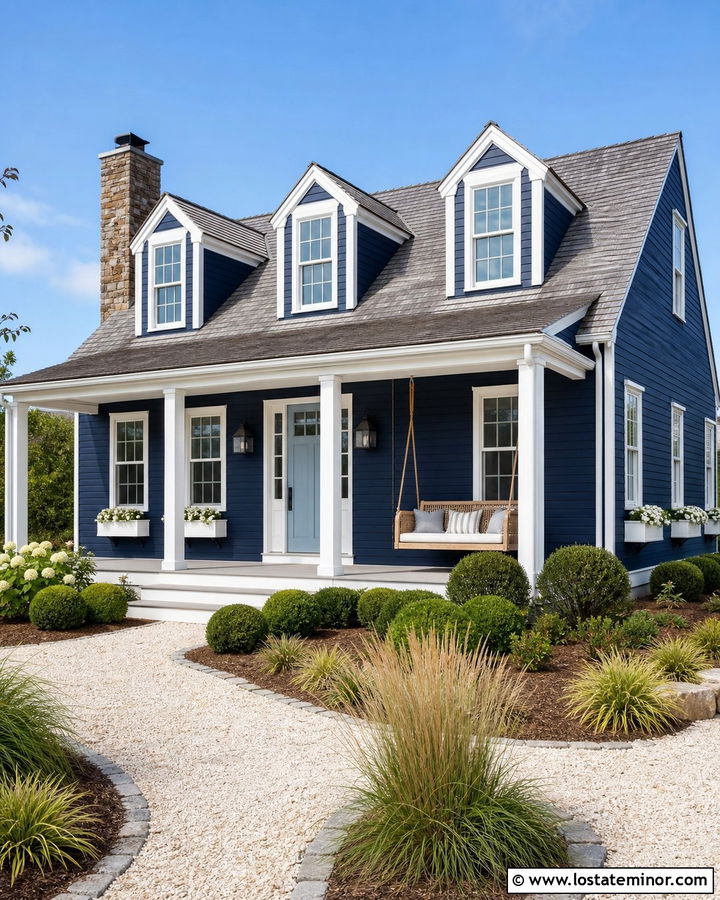 Midnight Blue Cape Cod With Rope Porch Swing - 30 Midnight Blue House Design With Swing Ideas