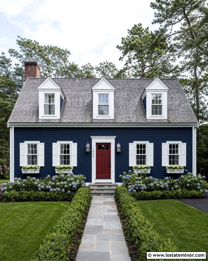 Midnight Blue Cape Cod With Silver House Numbers - 30 Midnight Blue House Design With House Numbers Ideas