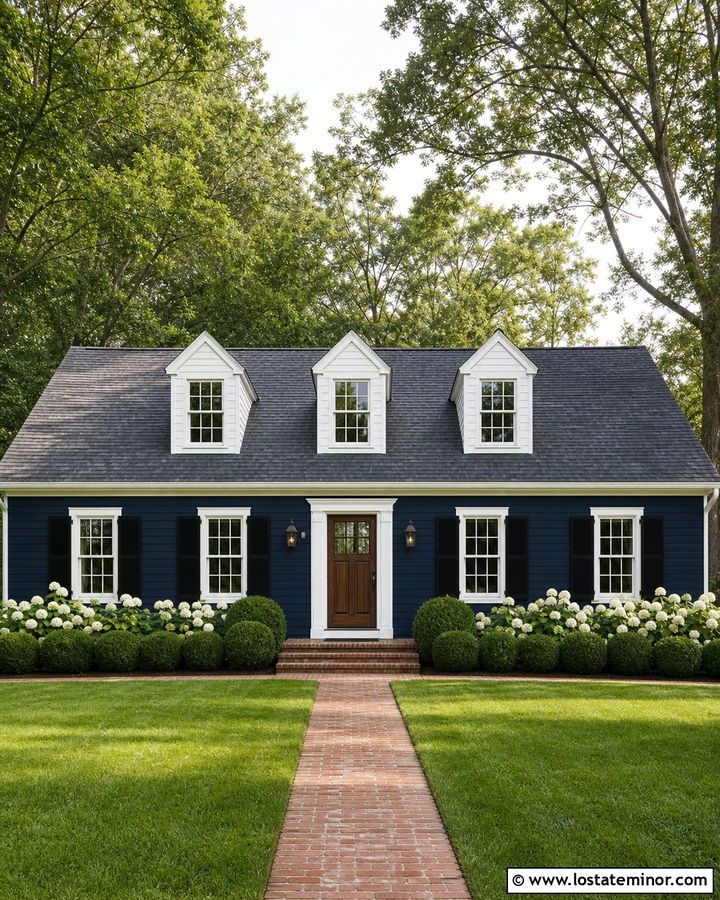 Midnight Blue Cape Cod With White Dormers - 30 Midnight Blue House Design With Dormers Ideas