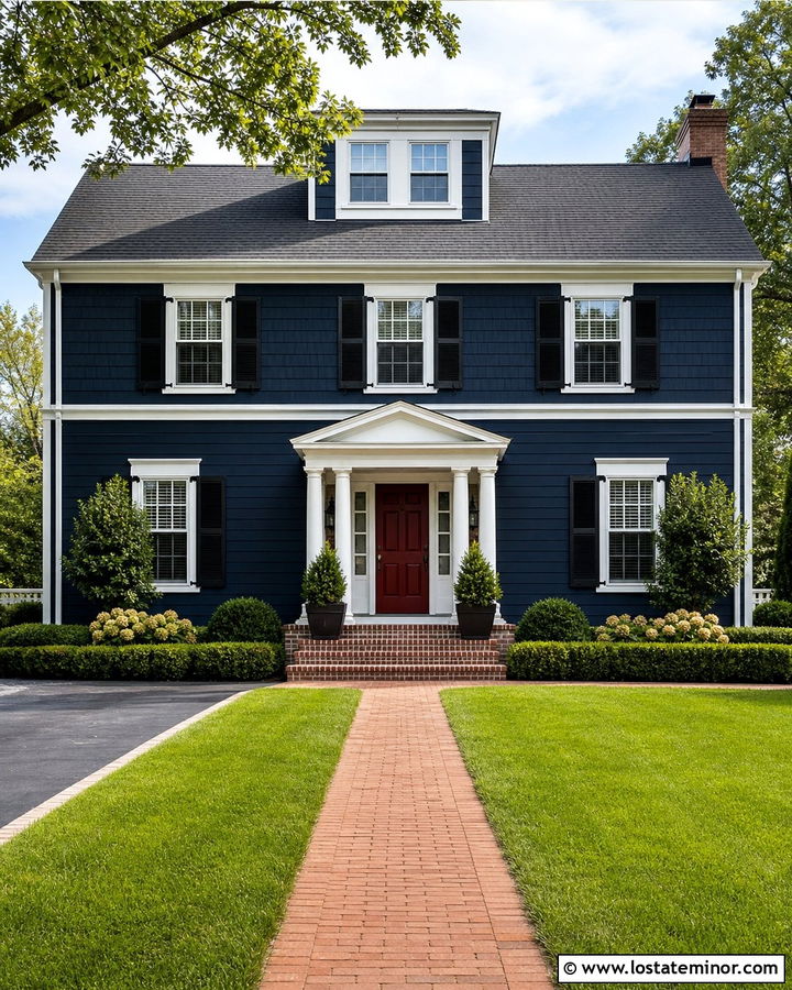 Midnight Blue Cedar Shake Colonial House - 30 Midnight Blue House Design With Cedar Shake Ideas
