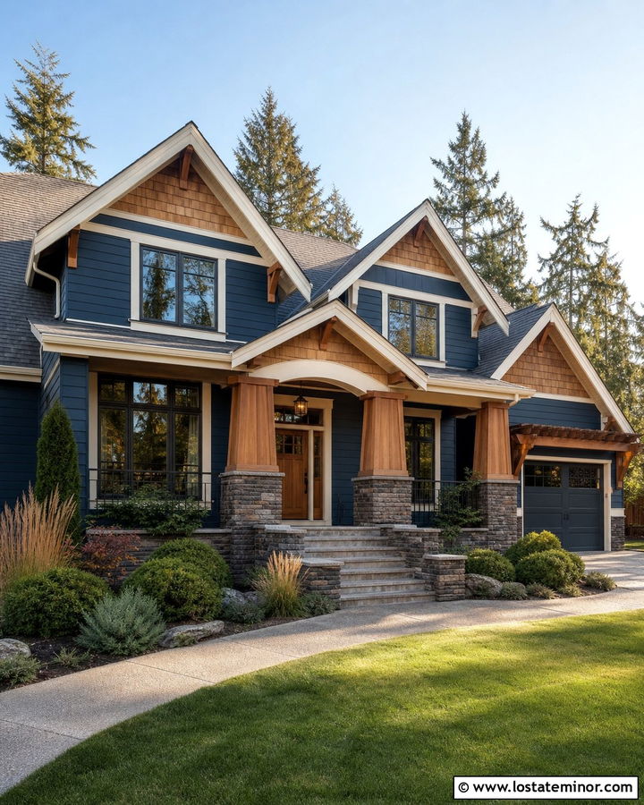 Midnight Blue Cedar Shake Craftsman House - 30 Midnight Blue House Design With Cedar Shake Ideas