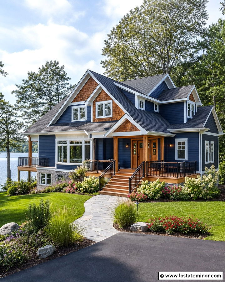 Midnight Blue Cedar Shake House With Cedar Deck - 30 Midnight Blue House Design With Cedar Shake Ideas
