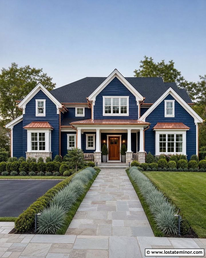 Midnight Blue Cedar Shake House With Copper Gutters - 30 Midnight Blue House Design With Cedar Shake Ideas