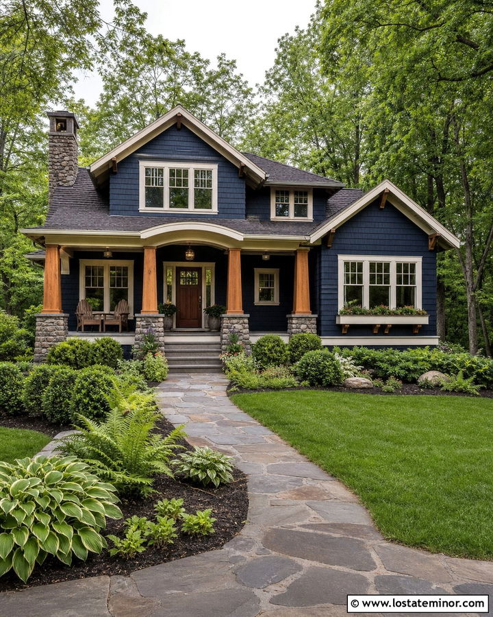 Midnight Blue Cedar Shake House With Cream Trim - 30 Midnight Blue House Design With Cedar Shake Ideas