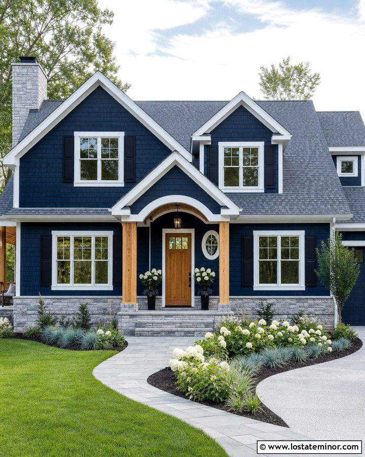 Midnight Blue Cedar Shake House With Gray Roof - 30 Midnight Blue House Design With Cedar Shake Ideas