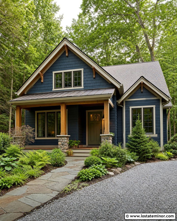 Midnight Blue Cedar Shake House With Green Door - 30 Midnight Blue House Design With Cedar Shake Ideas