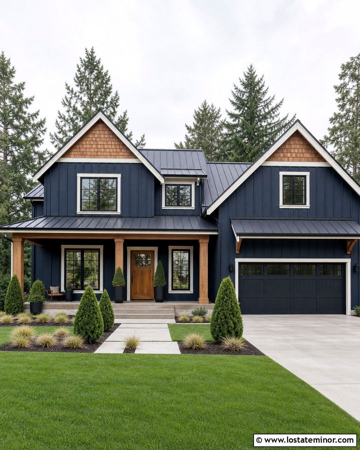 Midnight Blue Cedar Shake House With Metal Roof - 30 Midnight Blue House Design With Cedar Shake Ideas