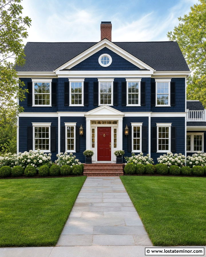 Midnight Blue Cedar Shake House With Red Door - 30 Midnight Blue House Design With Cedar Shake Ideas