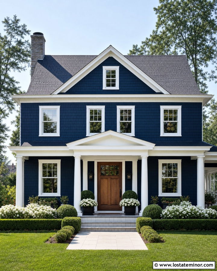 Midnight Blue Cedar Shake House With White Trim - 30 Midnight Blue House Design With Cedar Shake Ideas