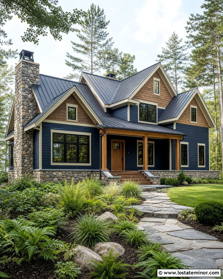 Midnight Blue Cedar Shake Lake House - 30 Midnight Blue House Design With Cedar Shake Ideas