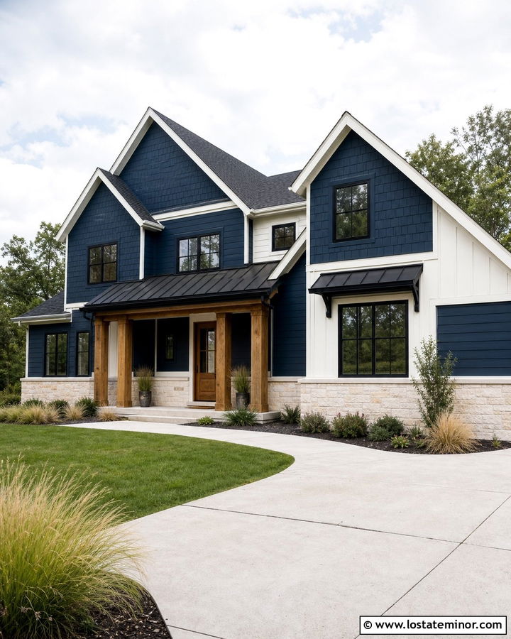 Midnight Blue Cedar Shake Modern Farmhouse - 30 Midnight Blue House Design With Cedar Shake Ideas