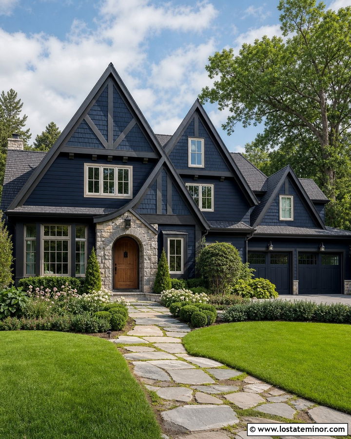 Midnight Blue Cedar Shake Tudor House - 30 Midnight Blue House Design With Cedar Shake Ideas