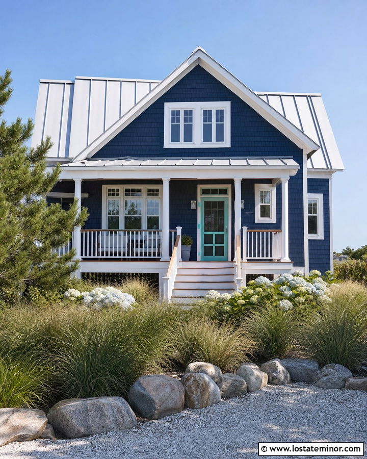 Midnight Blue Coastal House With Aqua Screen Door - 30 Midnight Blue House Design With Screen Door Ideas