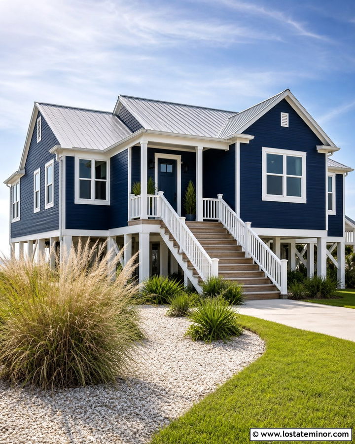 Midnight Blue Coastal House With Cedar Deck - 30 Midnight Blue House Design With Accents Ideas